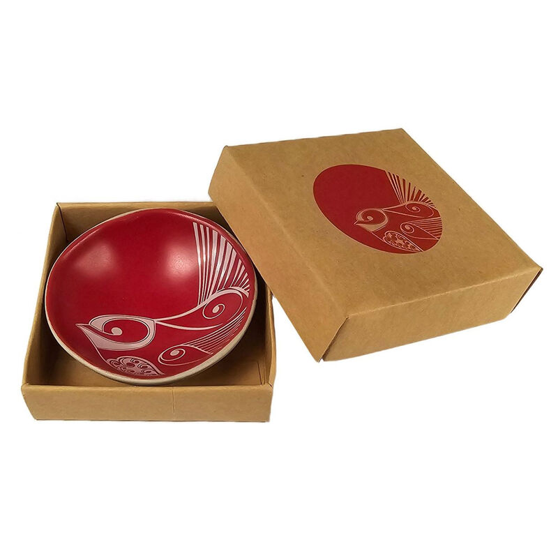 Jo Luping Piwakawaka White on Red 7cm Porcelain Bowl image number 1