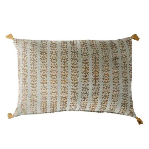 French Country Leaf Handblock Velvet Cushion Cover