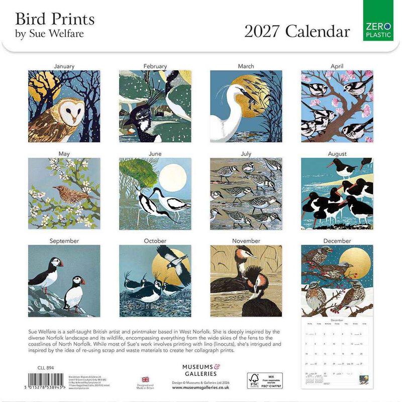 Museums & Galleries Bird Prints Wall Calendar 2027 image number 1