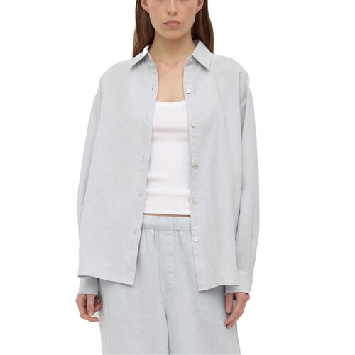 Assembly Label Everyday Womens Linen Long Sleeve Shirt Cloud