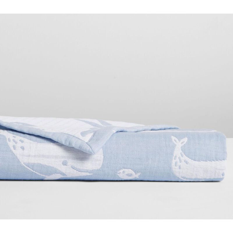 Pottery Barn Kids Jacquard Muslin Whale Baby Blanket image number 0