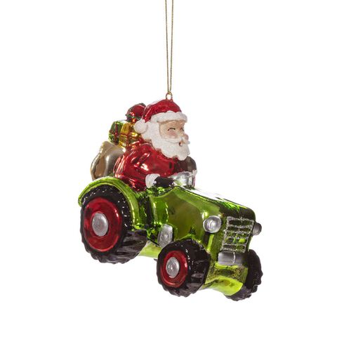 Sass & Belle Santa On A Tractor Shaped Bauble