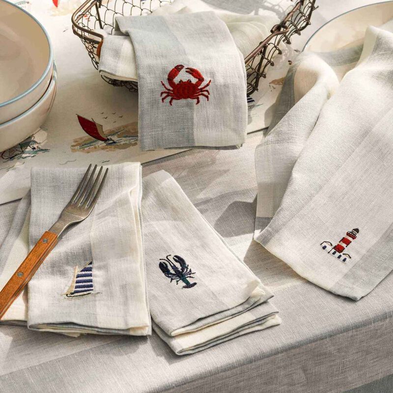 Sophie Allport Coastal Boats Embroidered Linen Napkins (Set Of 4) image number 1
