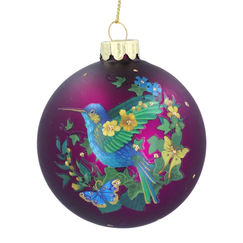 Gisela Graham Matt Plum Hummingbird & Butterfly Glass image number 0