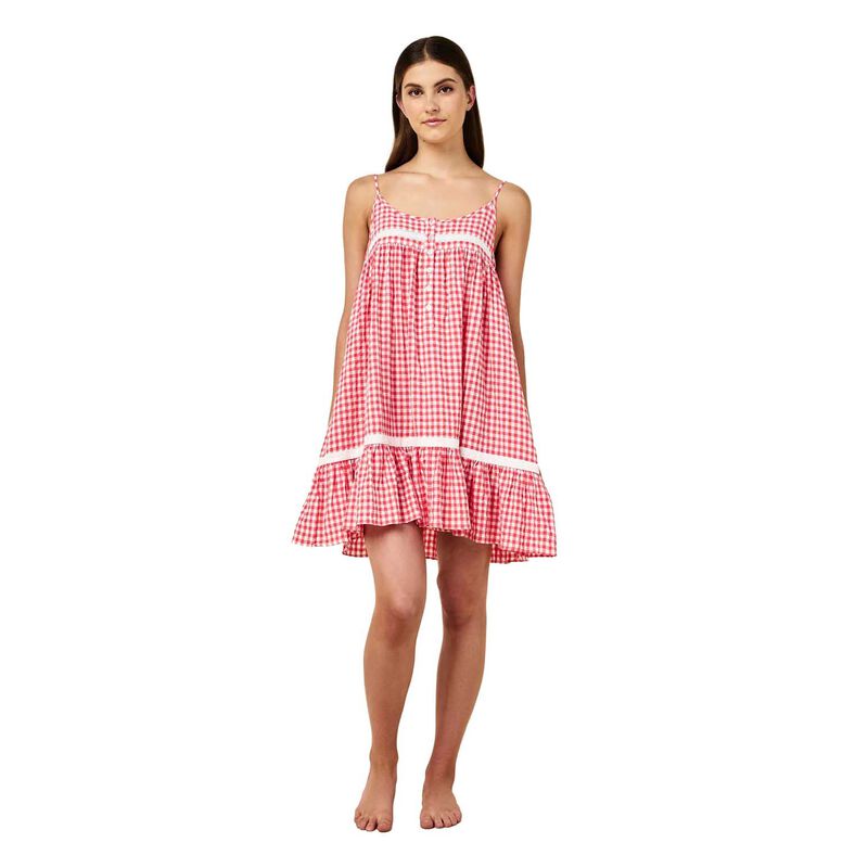 Papinelle Seersucker Gingham Lace Trim Strappy Nightie image number 0