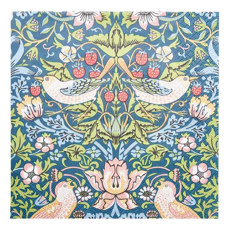 IHR William Morris Strawberry Thief Blue Cocktail Napkin image number 0