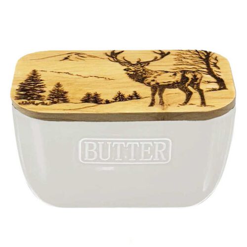 Selbrae House White Butter Dish - Scenic Stag
