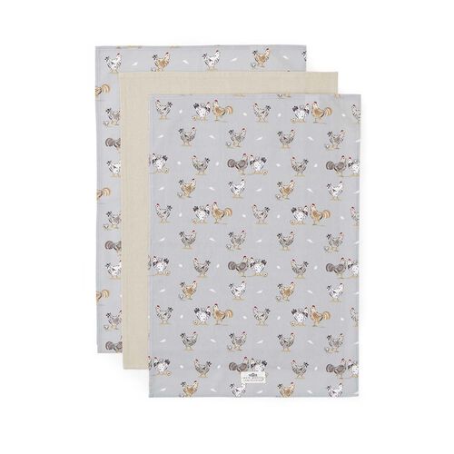 Cooksmart Hen House Lane 3 Pack Tea Towels