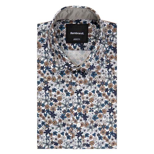 Rembrandt Barbican Teal Blue & Brown Floral Print Shirt