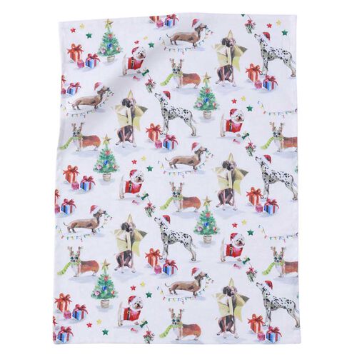 MM Linen Feliz Navidogs Tea Towel 50x70cm