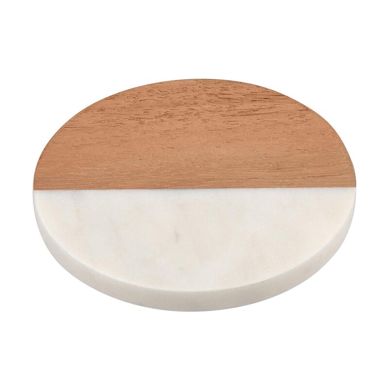 Maxwell & Williams Collective Round Marble & Acacia Coaster 10cm White image number 1