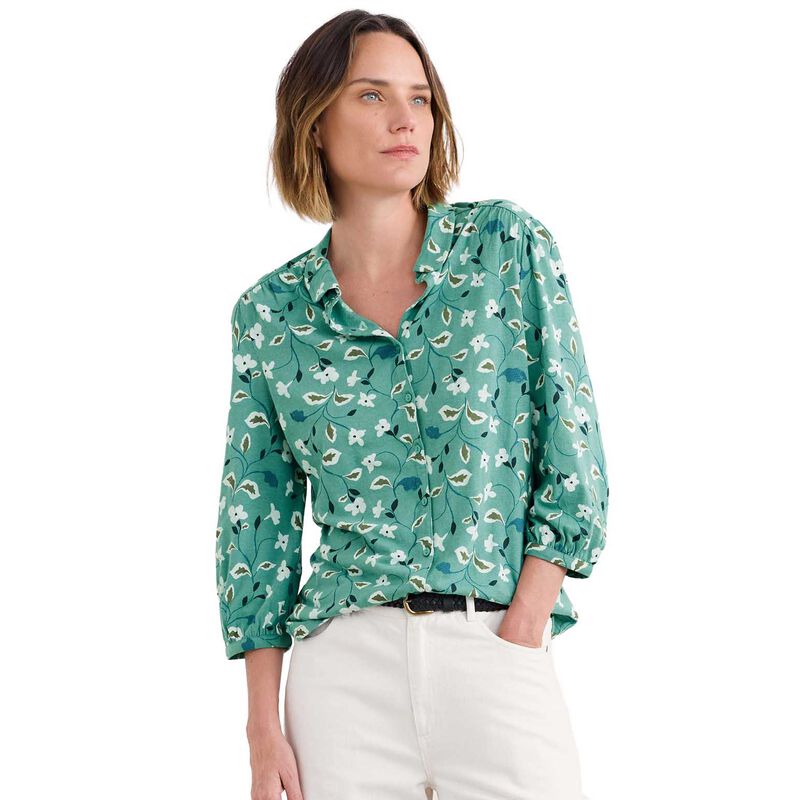 Seasalt Cornwall 3/4 Embrace Shirt Chalk Flower Sage Leaf image number 0