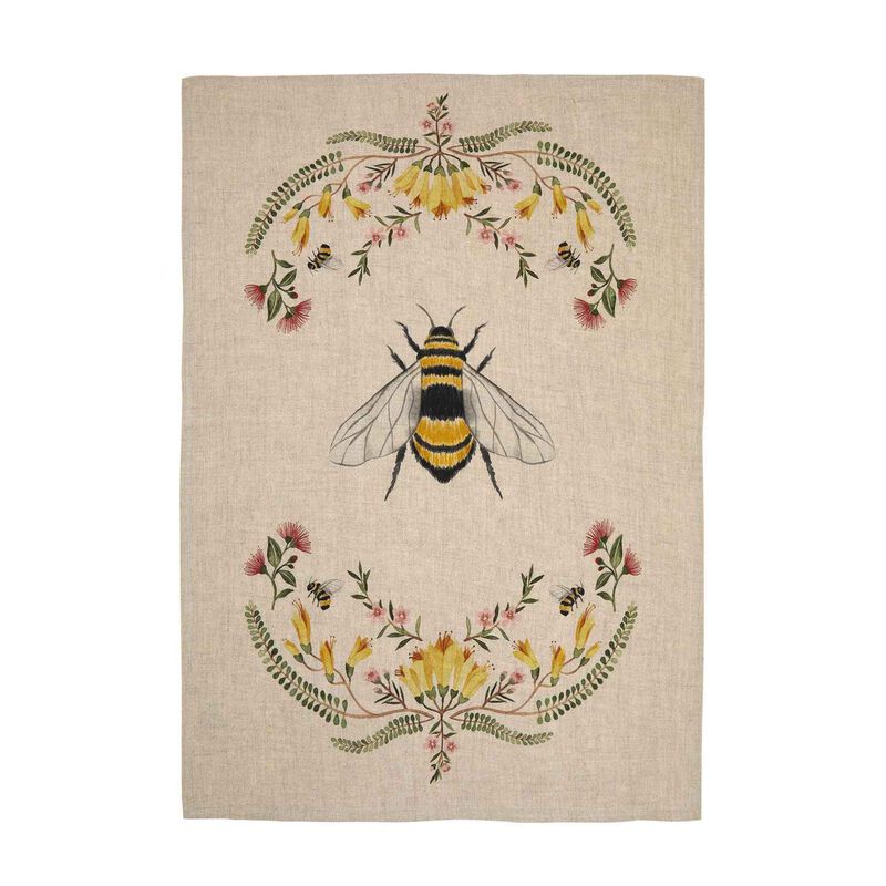Wallace Cotton Native Bee Linen Tea Towel image number 0