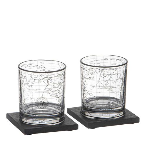 Ladelle Atlas 2Pk Whisky Glass & Coaster Set