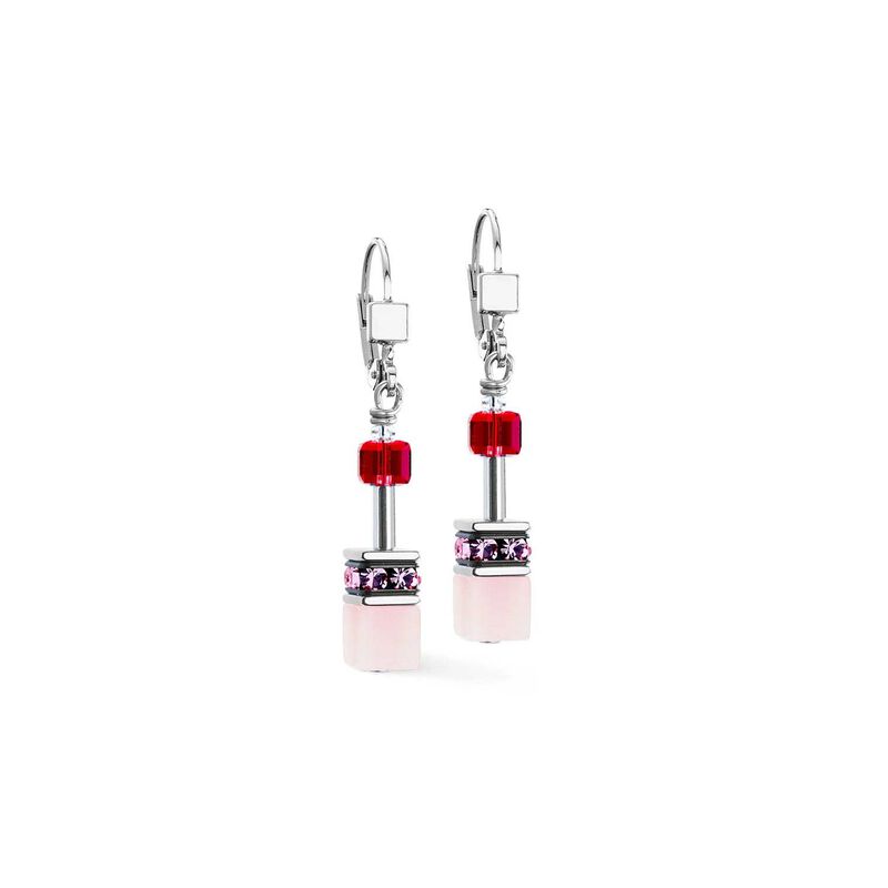 Coeur de Lion GeoCube&reg; Red Rose & Blush Pink Earrings image number 0