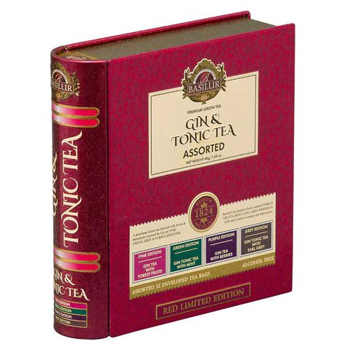 Basilur Gin & Tonic Large Tea Book Red Tin 32 Assorted Teabags