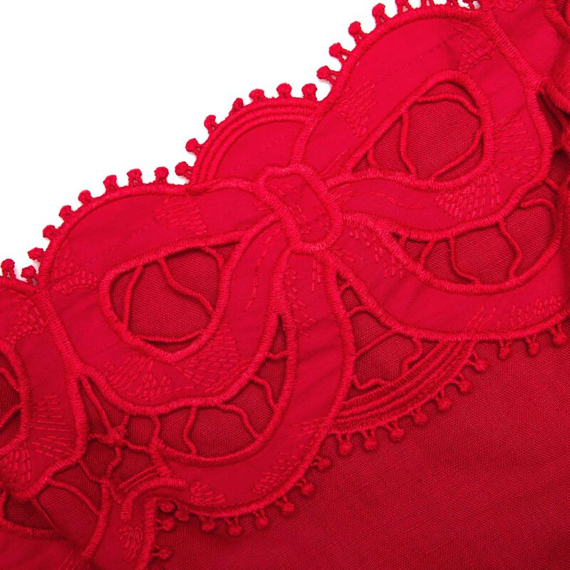 Self Portrait Red Linen Lace Insert Mini Dress image number 2