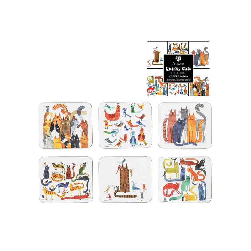Ashdene Quirky Cats Assorted 6Pk Coaster image number 2