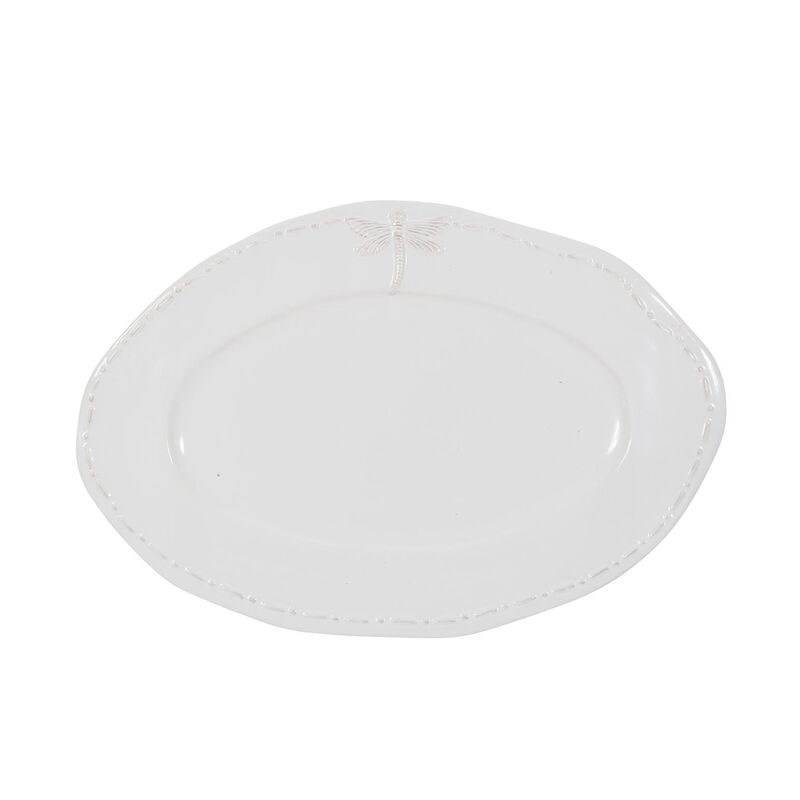 French Country Dragonfly Stoneware White Oval Platter Small image number 0