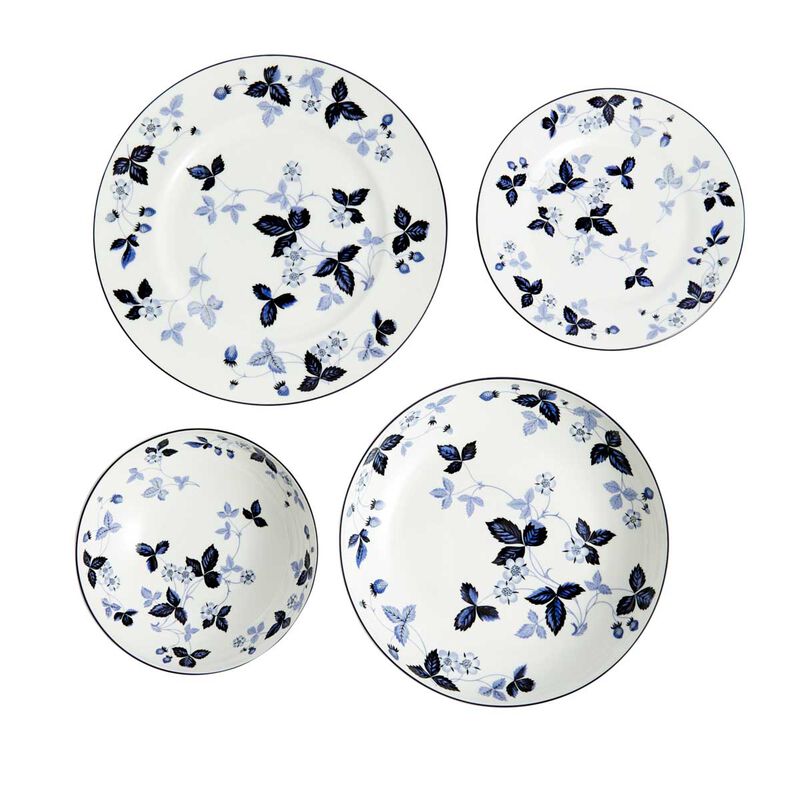 Wedgwood Wild Strawberry Inky Blue Plate and Bowl 4pc Set image number 0
