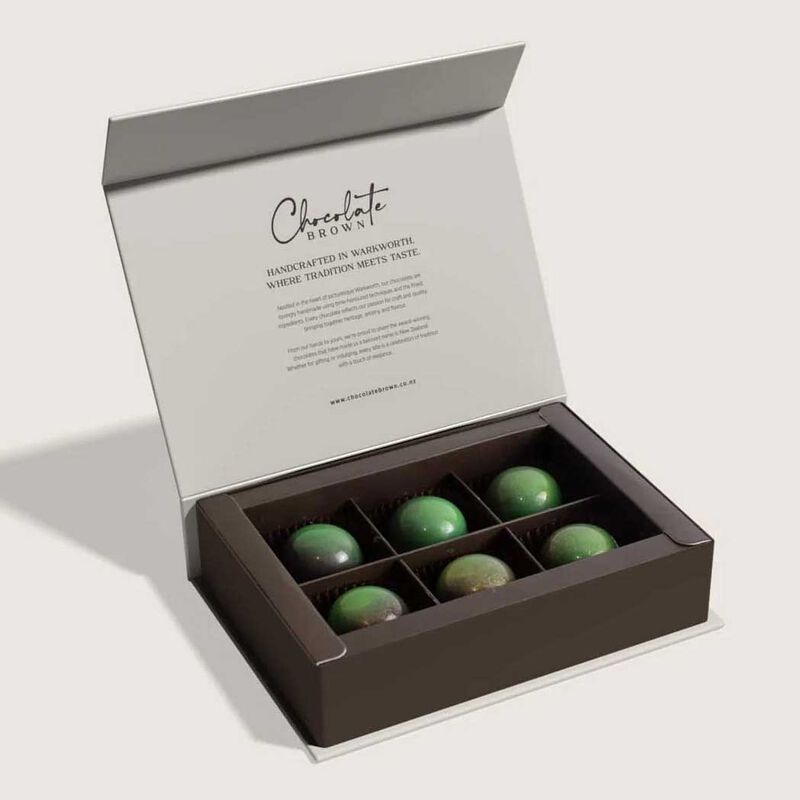 Chocolate Brown Salted Pistachio Crunch Boxed Chocolates 6-Piece image number 1