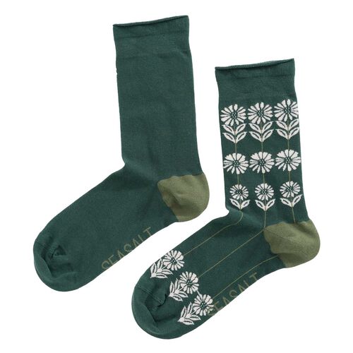 Seasalt Cornwall Womens Arty Socks Daisy Lines Dark Forage
