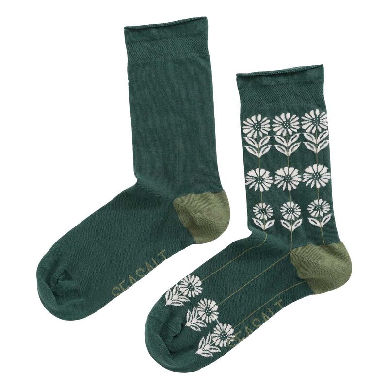 Seasalt Cornwall Womens Arty Socks Daisy Lines Dark Forage image number 0