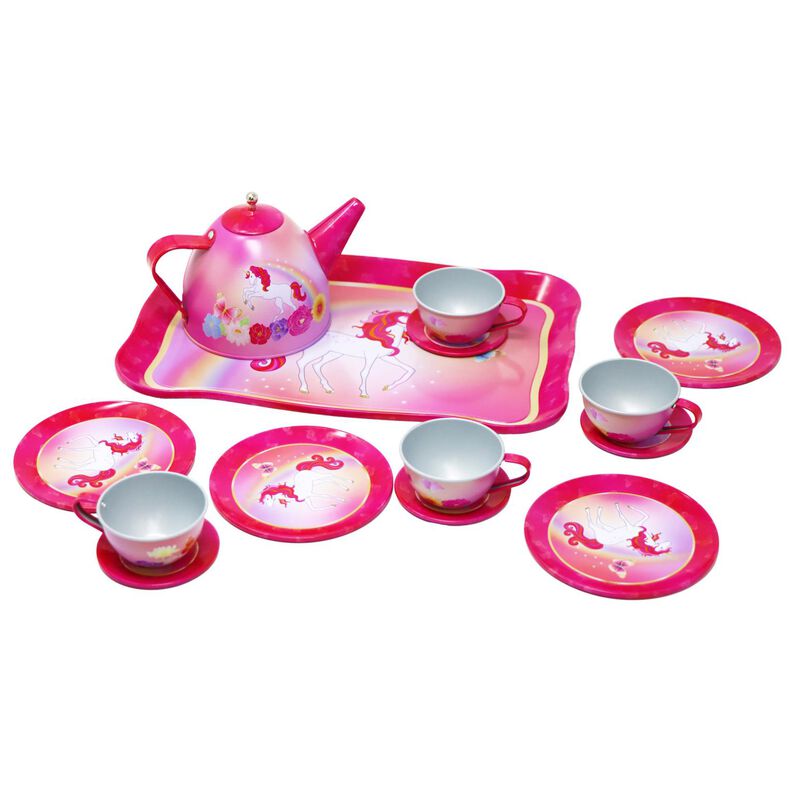 Pink Poppy Unicorn Butterfly 14 Piece Kids Play Tin Tea Set image number 0