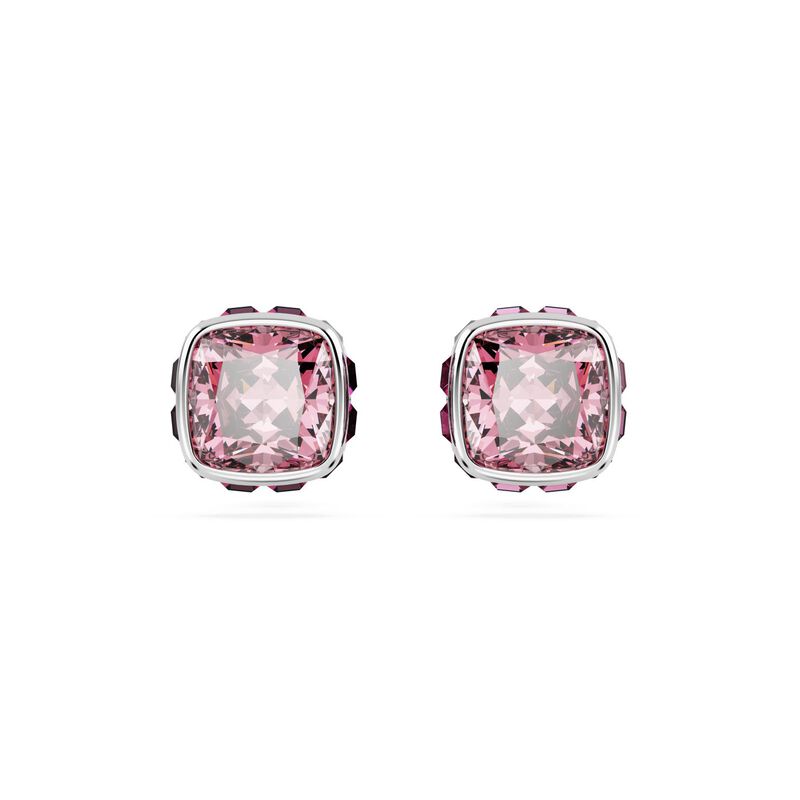 Swarovski Birthstone Square Cut Stud Earrings - October Pink image number 0