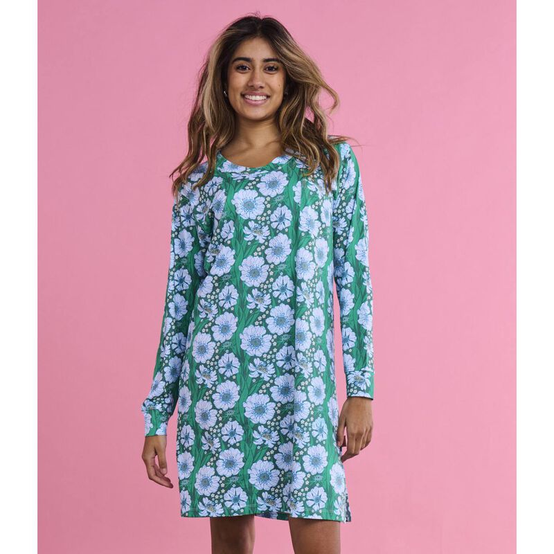 Kip&Co Tumbling Flowers Green Organic Cotton Long Sleeve Nightie image number 2
