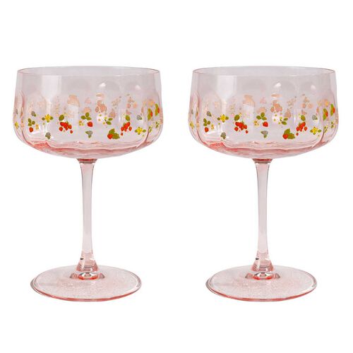 Urban Products Strawberry Fields Floral Coupe Glass Pink 16cm Set Of 2