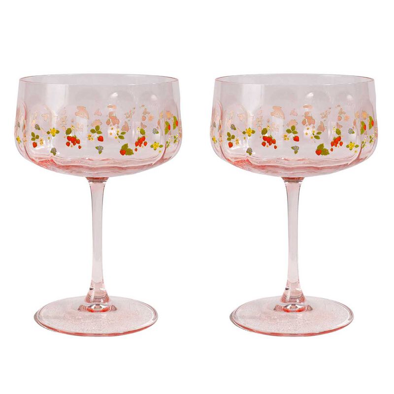 Urban Products Strawberry Fields Floral Coupe Glass Pink 16cm Set Of 2 image number 0