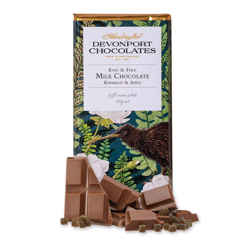 Devonport Chocolates Kiwi & Fern Milk Chocolate with Kiwifruit 80g image number 0