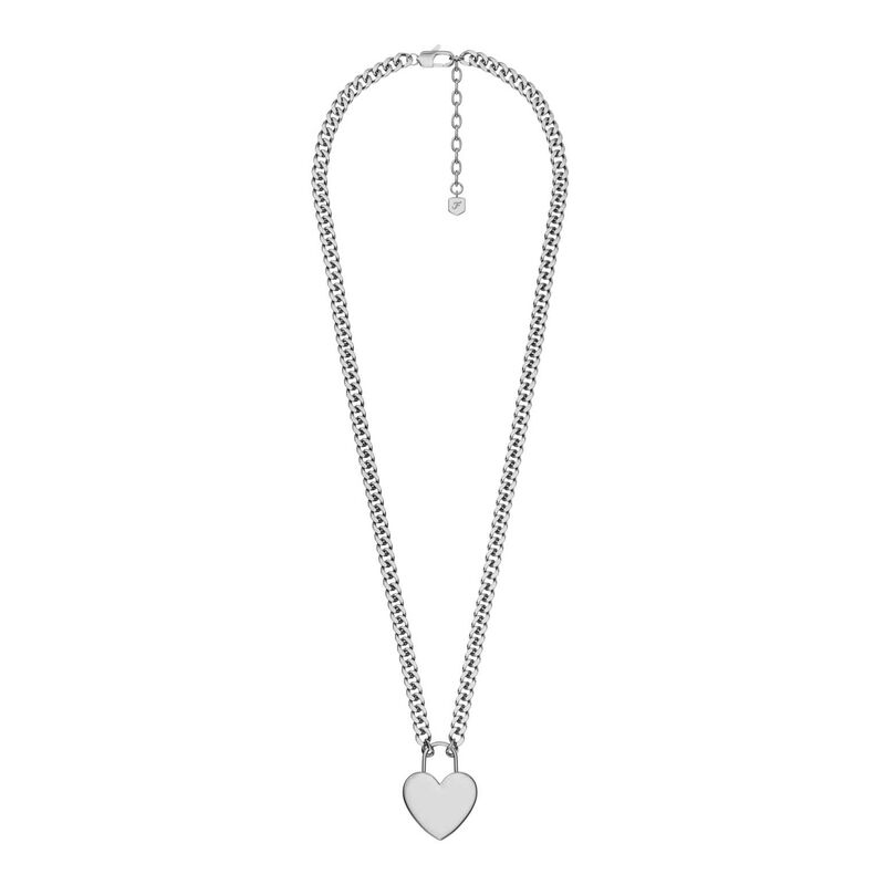 Fossil Sutton Silver-Tone Stainless Steel Heart Necklace image number 2