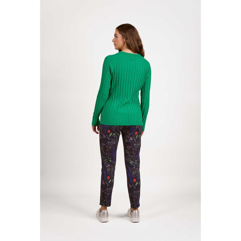 Vassalli Round Neck Ribbed Knit Jumper With Dome Cuff Detail image number 1