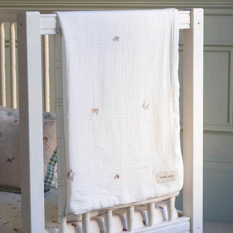 Avery Row Embroidered Muslin Blanket - Little Farm image number 1