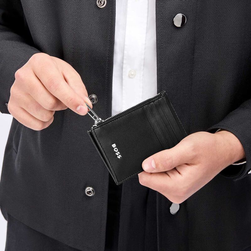 Boss Leather Card Holder Zip Classic Smooth Black image number 1