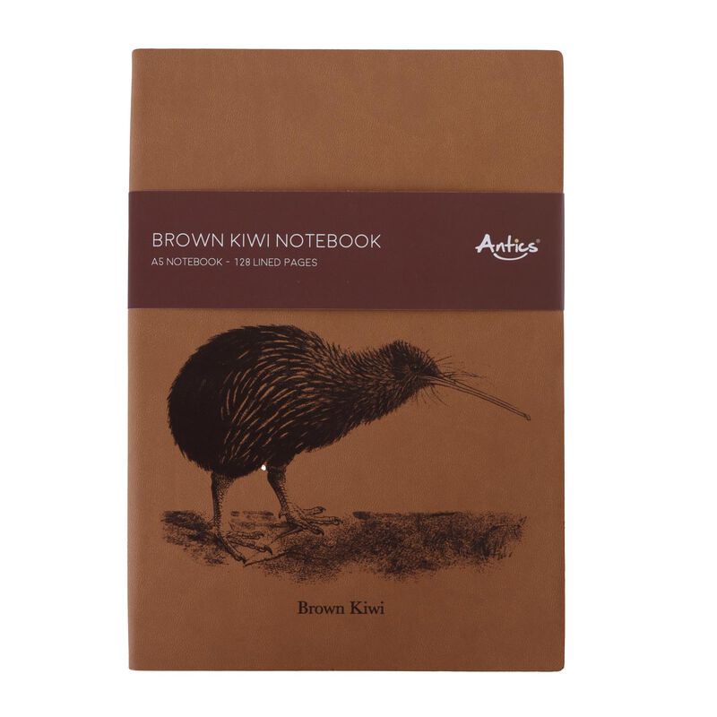 Kereru Design New Zealand Brown Kiwi A5 PU Notebook image number 0