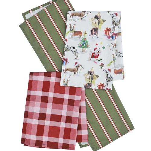 MM Linen Feliz Navidog Teatowel Set Of 3