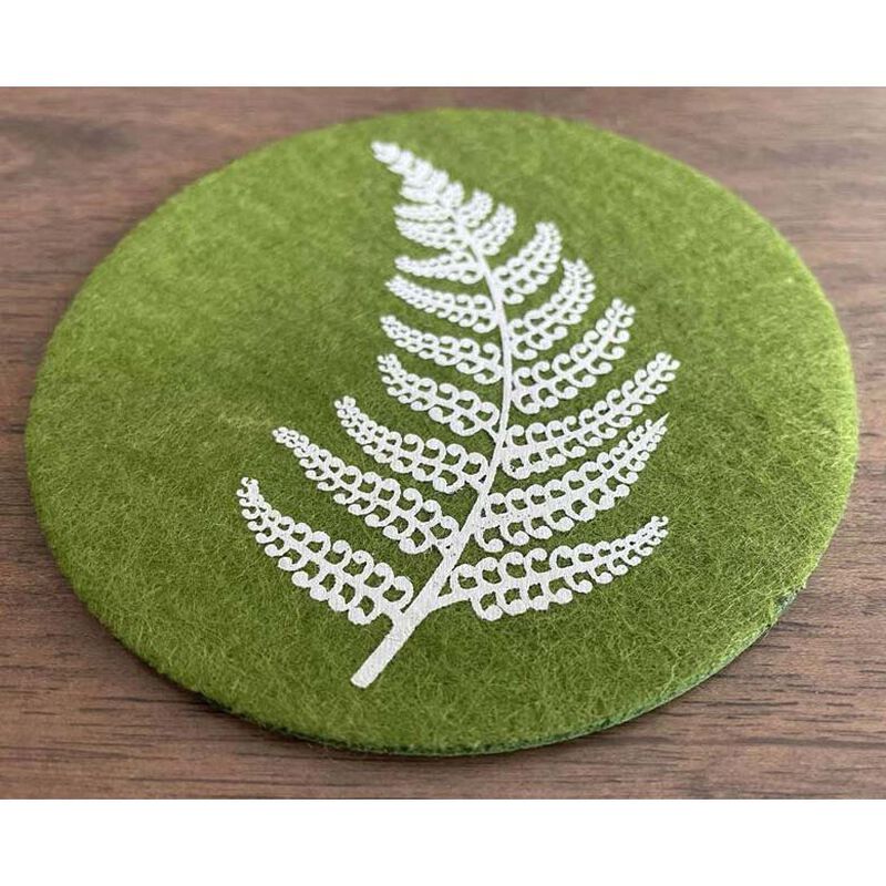 Jo Luping Silver Fern On Green Set Of 4 Ecofelt Coaster image number 3