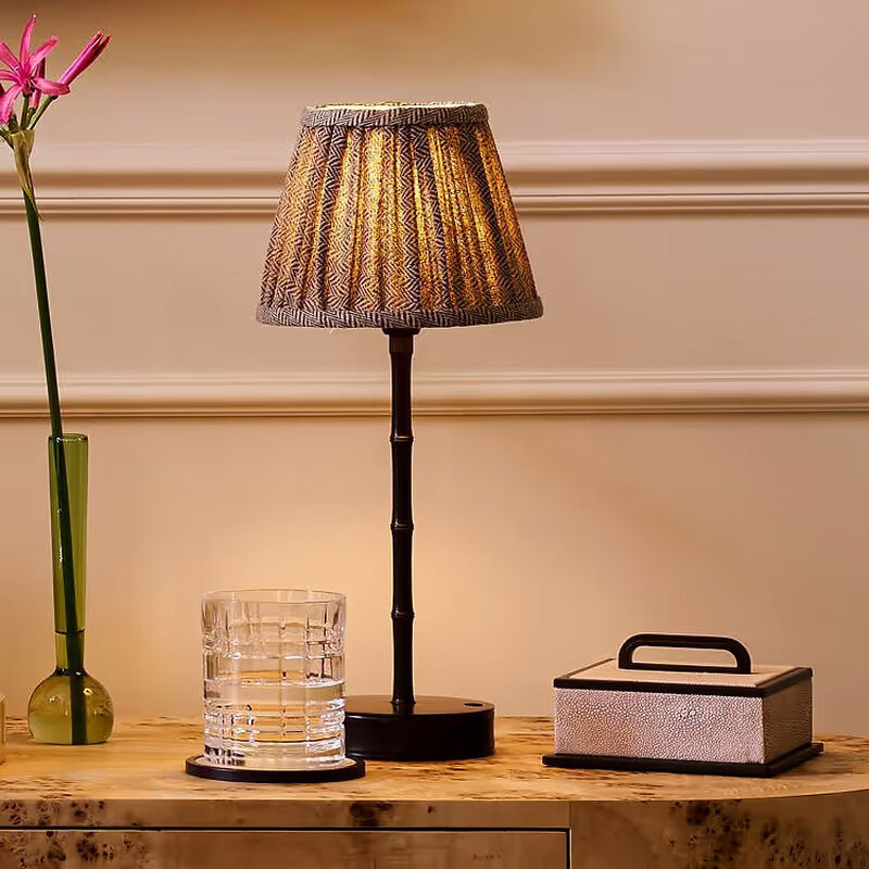 Addison Ross Bamboo LED Lamp 30cm - Black Base With White Shade image number 1