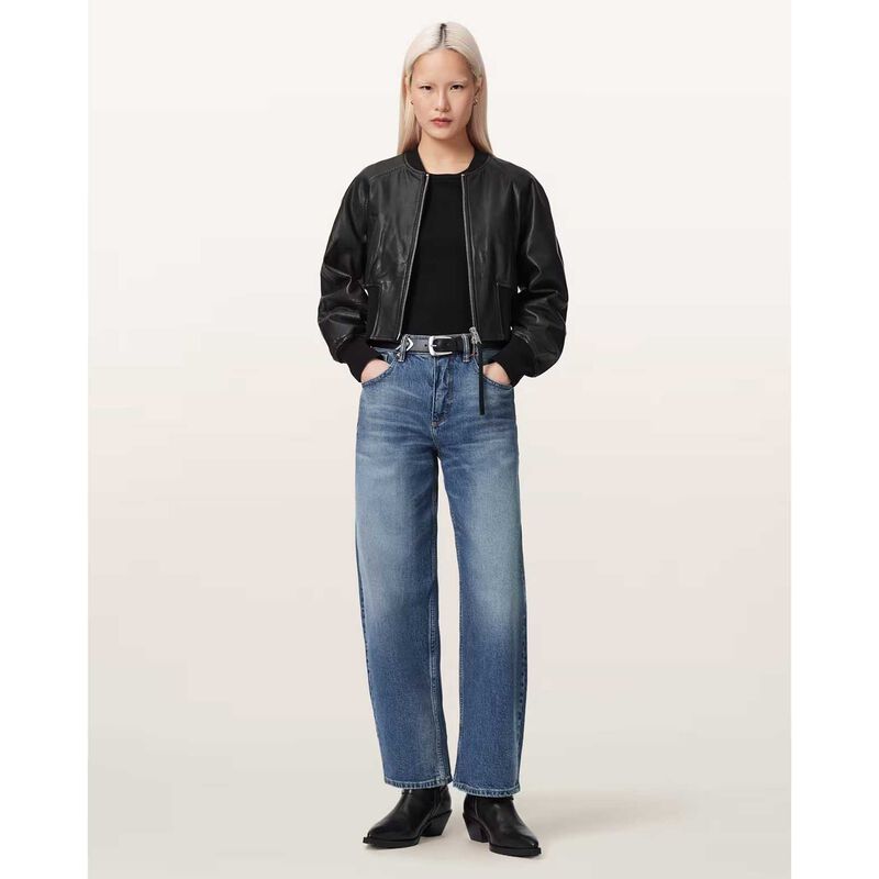 AllSaints Suri Cropped Leather Bomber Jacket image number 3