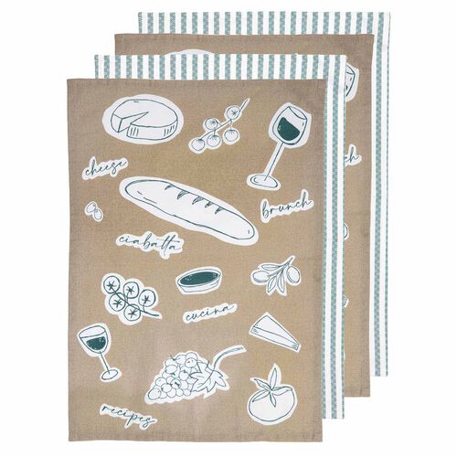 Ladelle A Long Lunch Taupe 4Pk Kitchen Towel