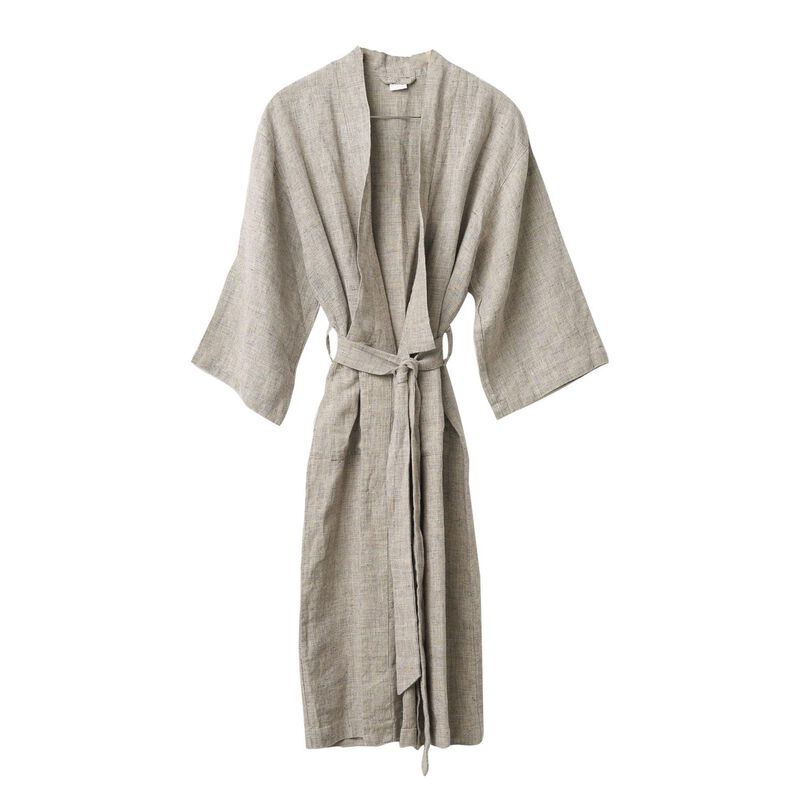Città Chambray Linen Robe Black/Natural S/M image number 0