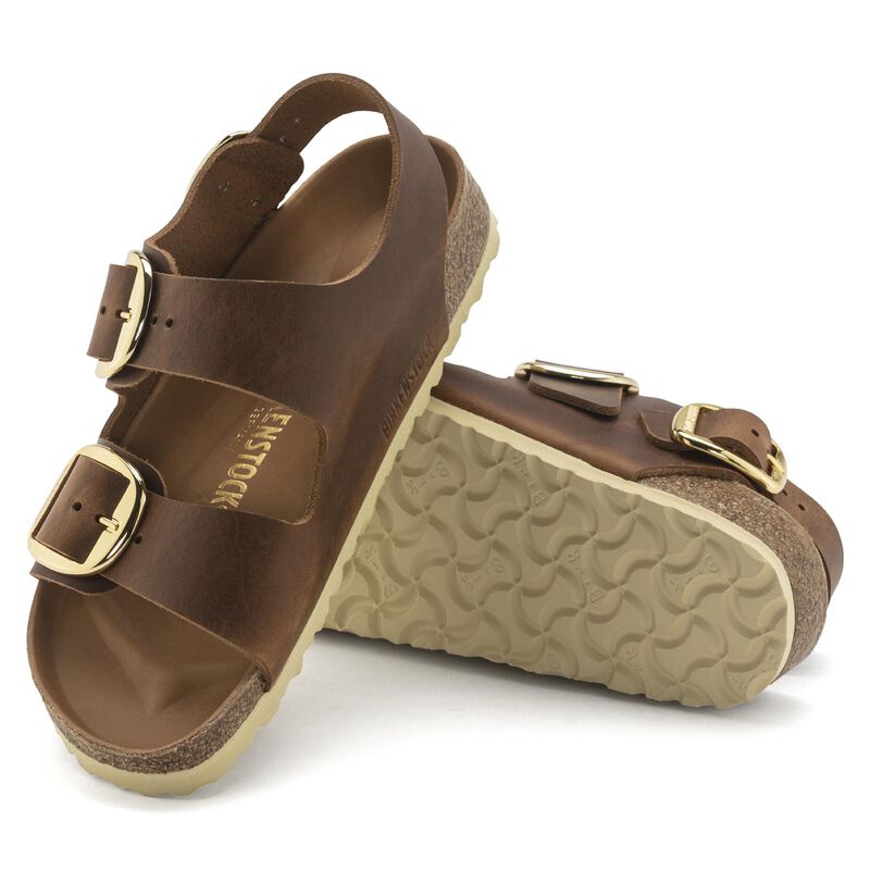 Milano Big Buckle Oiled Leather Cognac Regular Width Sandal image number 3