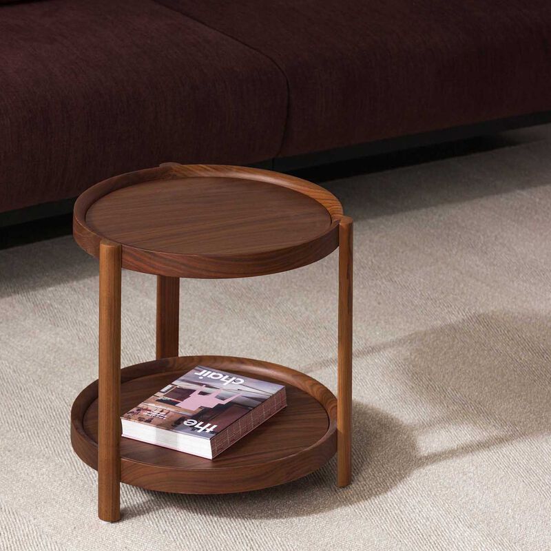 Citt&agrave; Column Side Table Walnut Plywood 45cmdia x 45cmh image number 3