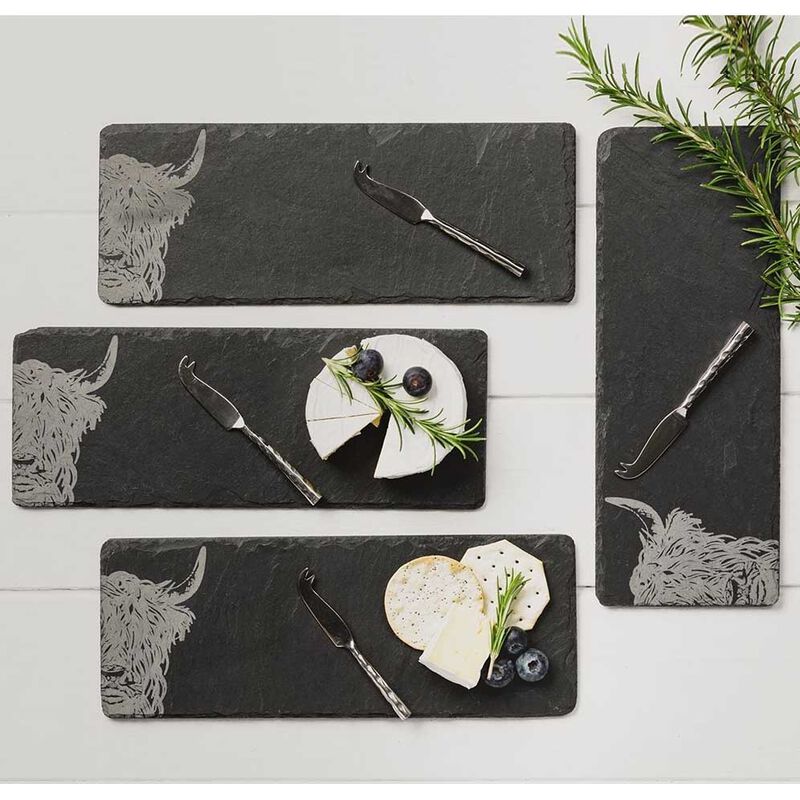 Selbrae House 4 Cheese Boards & Knives Set - Highland Cow image number 2