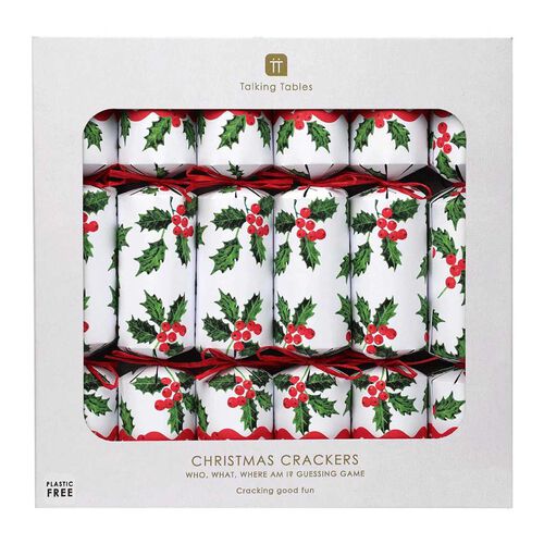 Talking Tables Botanical Holly Christmas Crackers - Who Am I Game (6 pack)