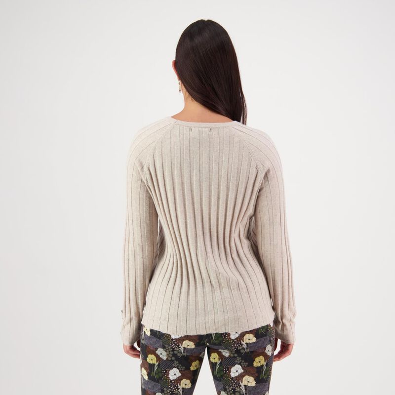 Vassalli Round Neck Ribbed Knit Jumper With Dome Cuff Detail image number 7