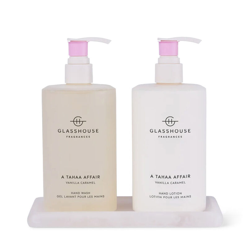 Glasshouse Fragrances 450ml Hand Wash, Hand Lotion & Tray - A Tahaa Affair image number 1